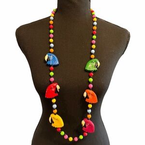 Colorful 19” Mardi Gras Parrot Beaded Necklace from New Orleans